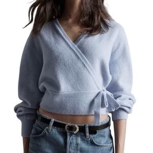 & Other Stories Light Blue V-Neck Wrap Sweater Small